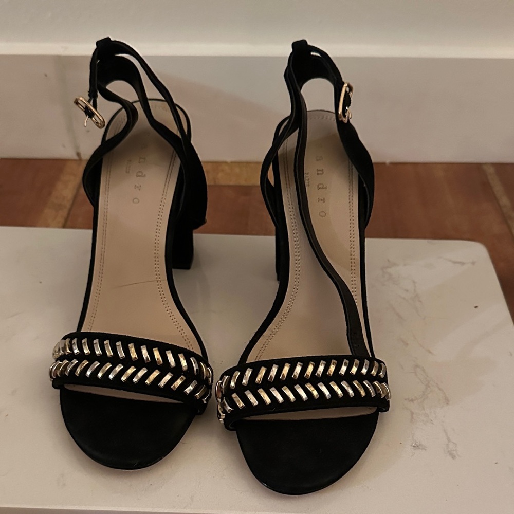 Sandro Black Heels with Silver Detailing